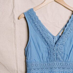 Sleeveless Blue Maxi Dress with Crochet Detailing